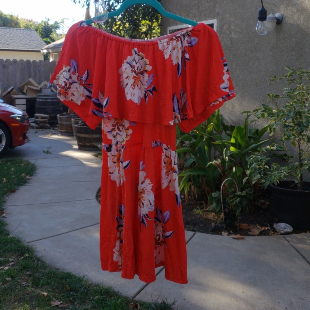Floral print off the shoulder dress